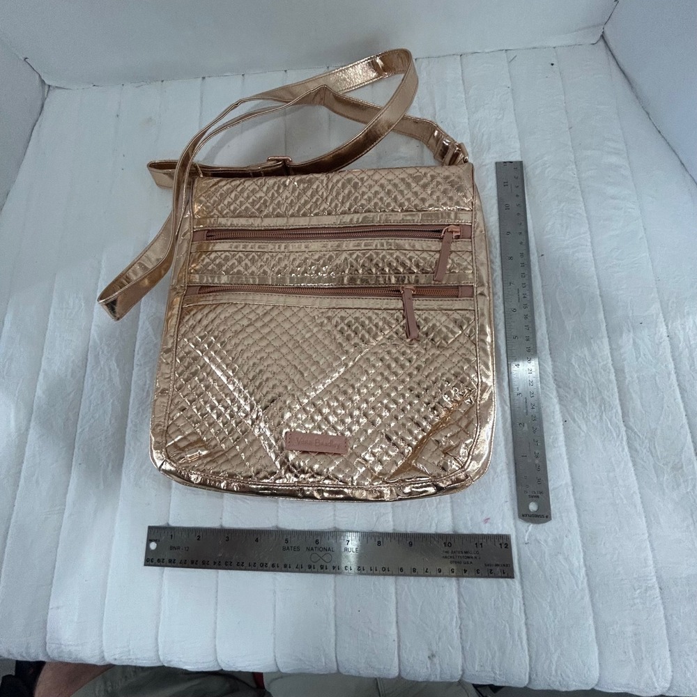 Vera Bradley Triple Zip Hipster Rose Gold Metallic Quilted Crossbody Bag Purse